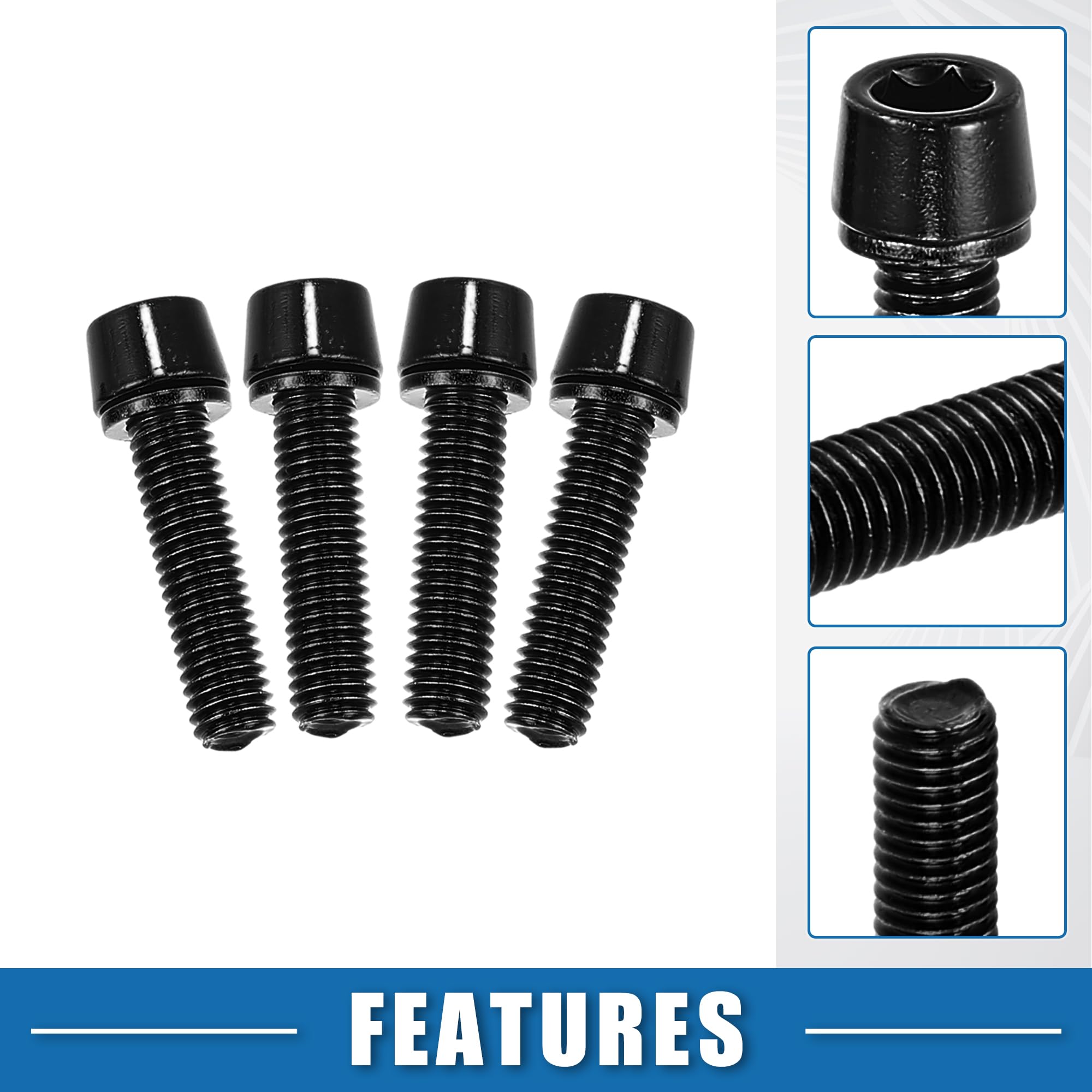 A ABSOPRO Tapered Bolts Screws for Bicycle M5x20mm Steel Black (Set of 10) - Image 3