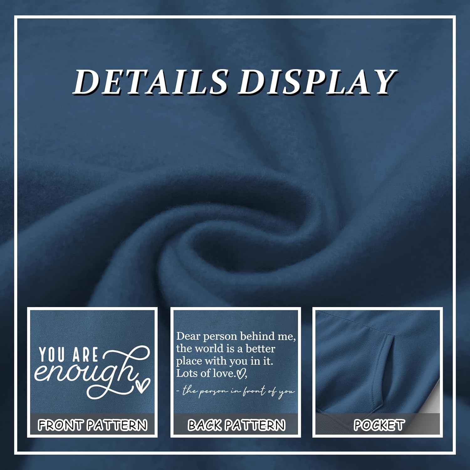 You Are Enough Dear Person Behind Me Hoodie Women Mental Health Inspirational Graphic Sweatshirts Pullover Tops(Deep Blue,2XL) - Image 7