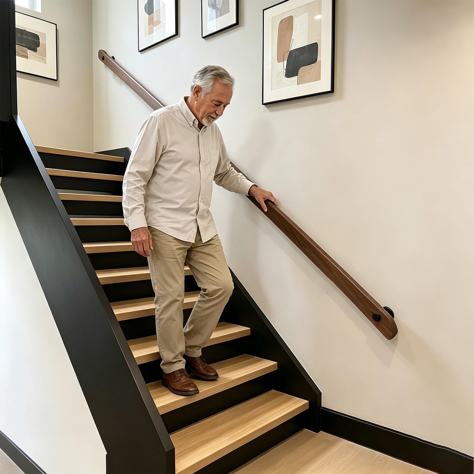 Barandilla de madera antideslizante de 360 cm con soportes, barandilla Slish para interiores y exteriores, fácil de instalar, perfecta para el hogar seguro