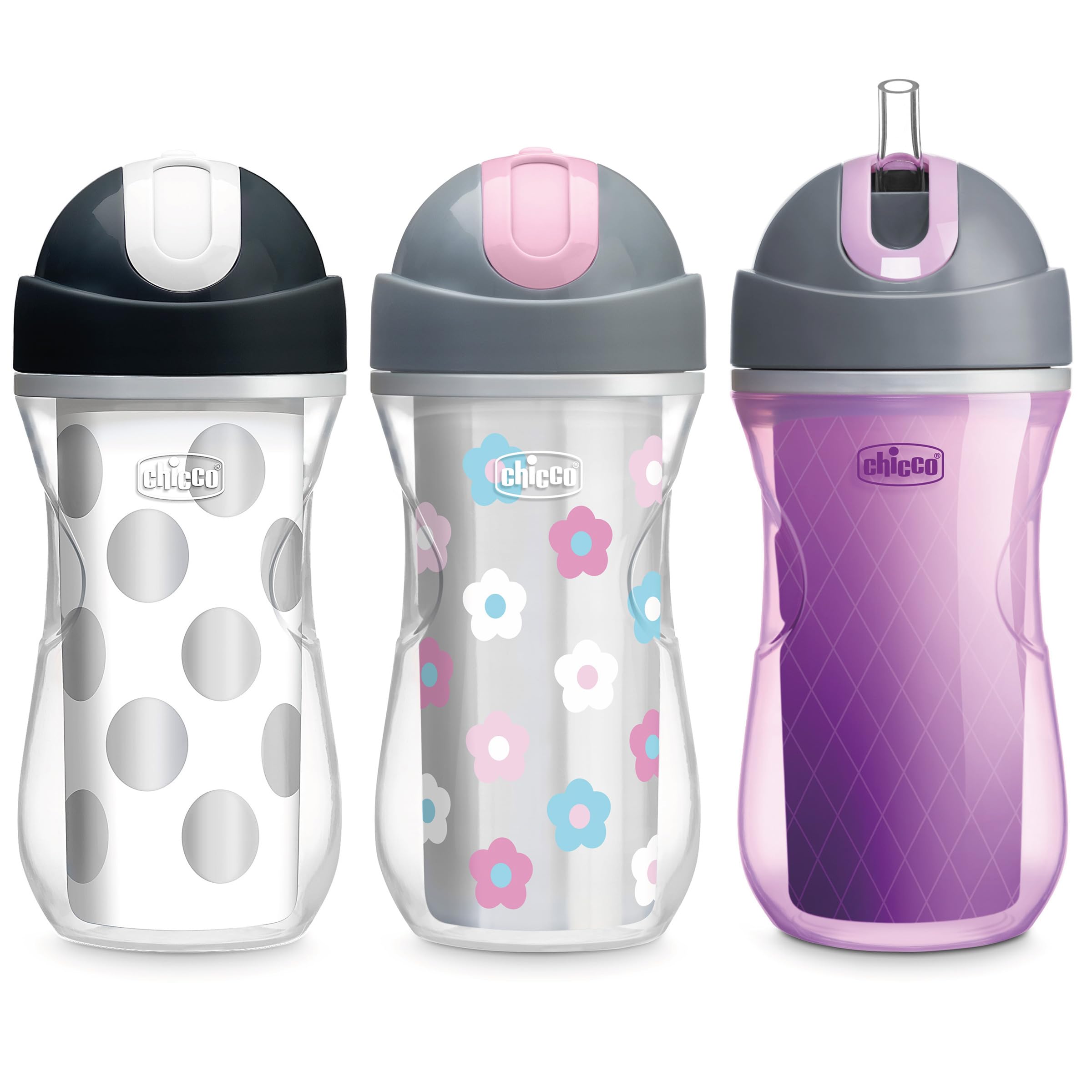 Chicco Insulated Flip-Top Straw Sippy Cup for Toddlers 12m+, 9oz 3-Pack