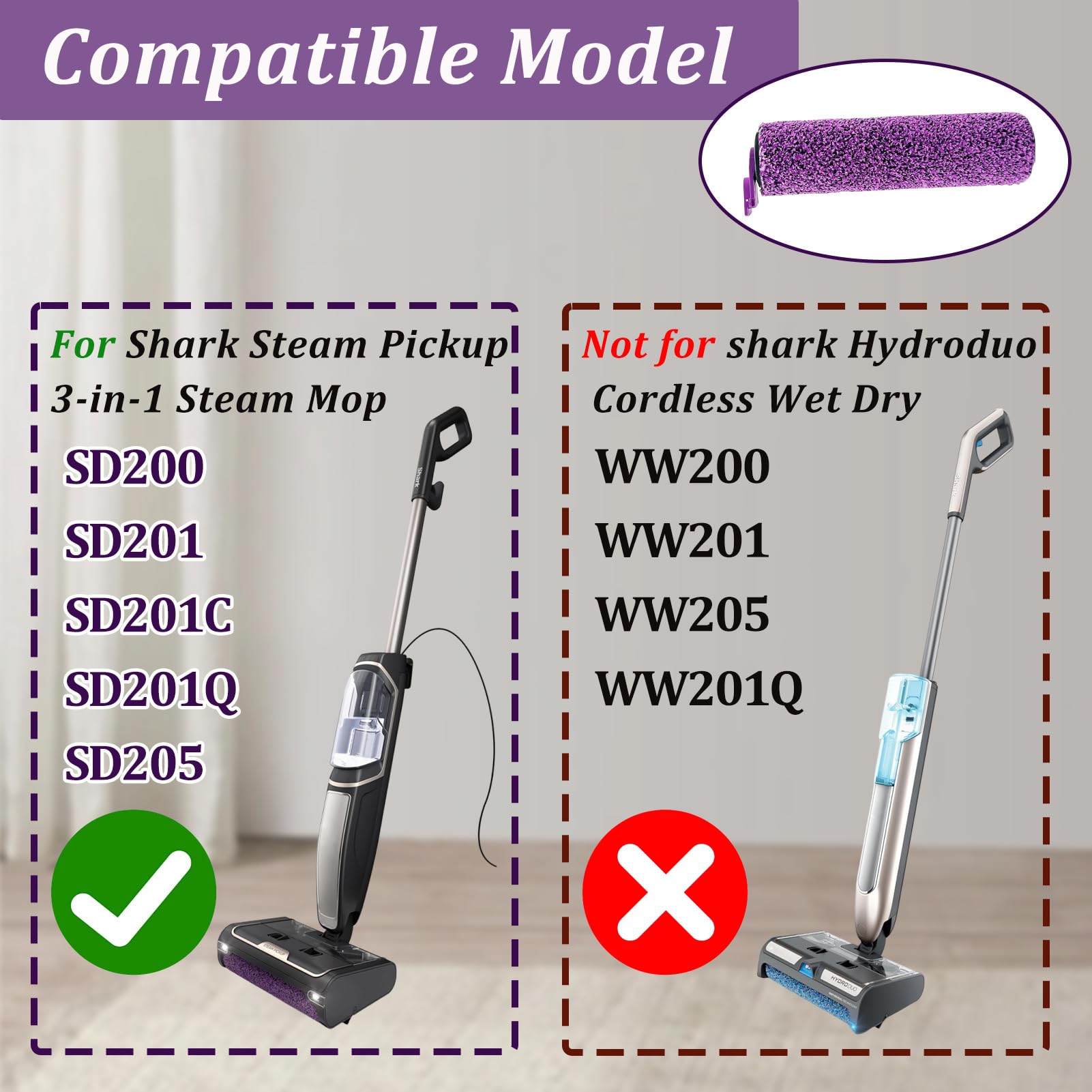 Ersatzrollenbürsten-Set für Shark Steam Pickup 3-in-1 Dampfreiniger SD200/SD201/SD201C/SD201Q/SD205, 2 Bürstenrolle, 1 Reinigungswerkzeug Staubsaugerzubehör