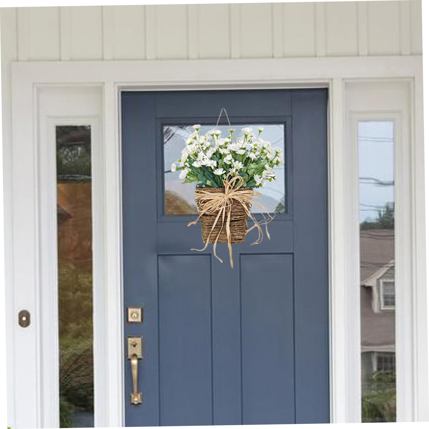 Ghirlanda primaverile per porta d'ingresso, ghirlanda floreale con cesto appeso con margherite artificiali per la decorazione primaverile della porta di casa
