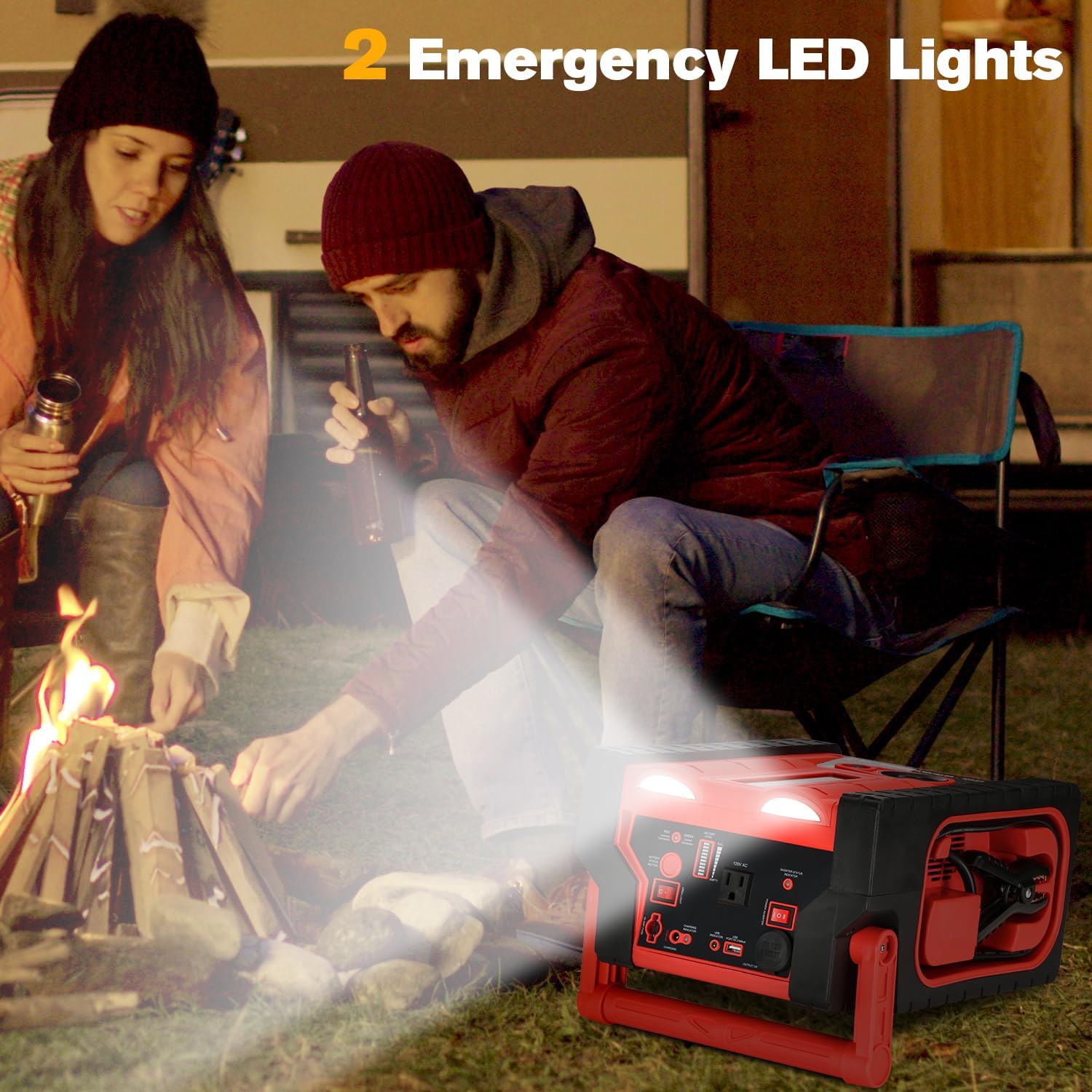 2000A 12V Solar Car Battery Jump Starter-20000 mAh Portable Power Station with 100 PSI Faster Air Compressor, 400W Inverter AC/DC/USB Ports and LED Lights, for Up to 10L Gas and 8.5L Diesel Engine