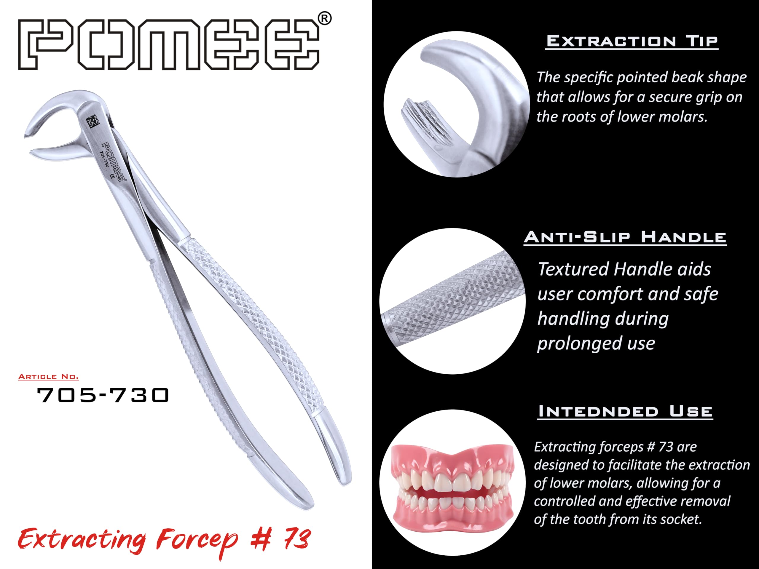 Pomee USA 705-730 Extracting Forcep, #73 English (Serrated) Lower Molar