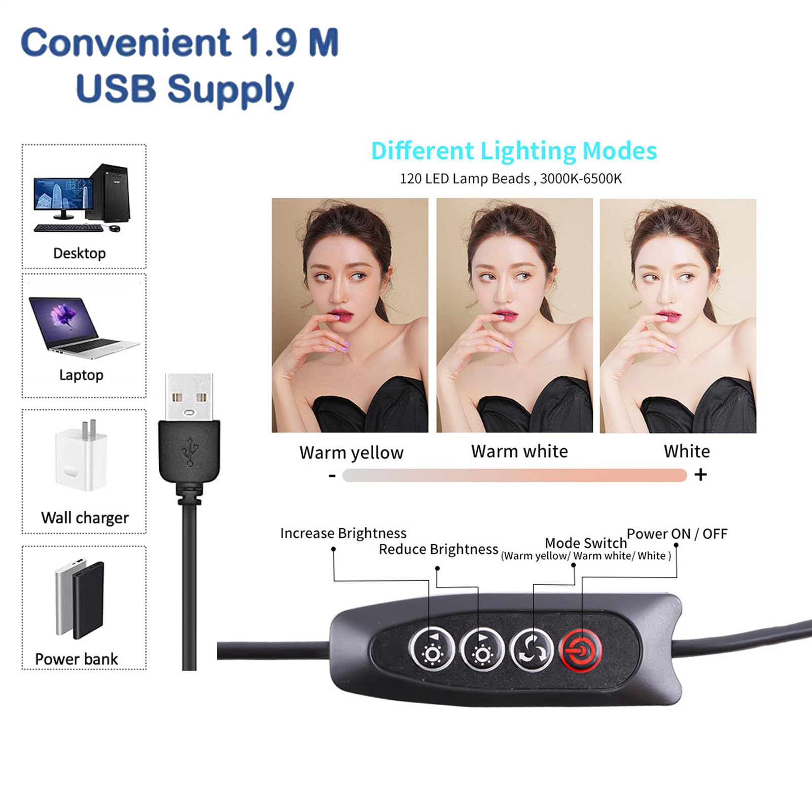Video Conference Lighting, Ajustable 3 Modos de iluminación con función Regulable, 360° Rotatable Computer Light, Ideal para reuniones y transmisión en, Solid Color, Single Unit