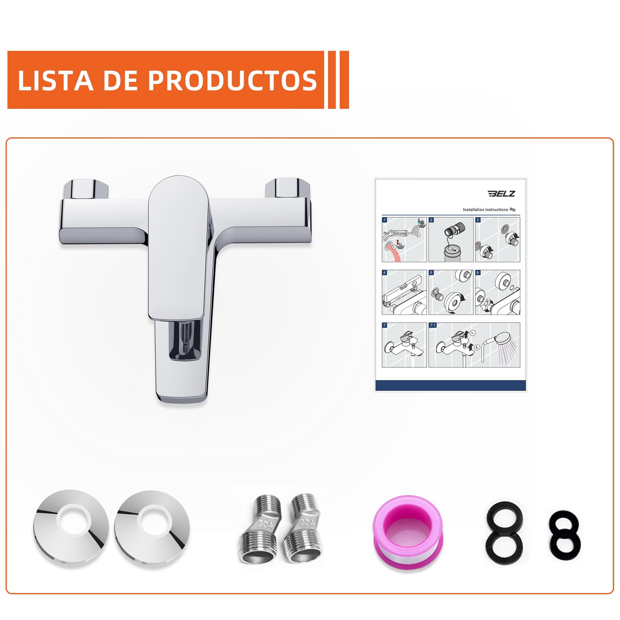 BELZ Grifería de baño (grifo de ducha para bañera, con cambio automático, válvula de retorno integrada, conectores S) (Sin ducha de mano)
