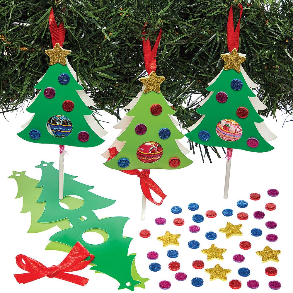 Baker Ross FN648 Christmas Tree Lollipop Holder Decorations – Pack of 10, Christmas Craft Kits for Children to Create Christmas Tree Holders