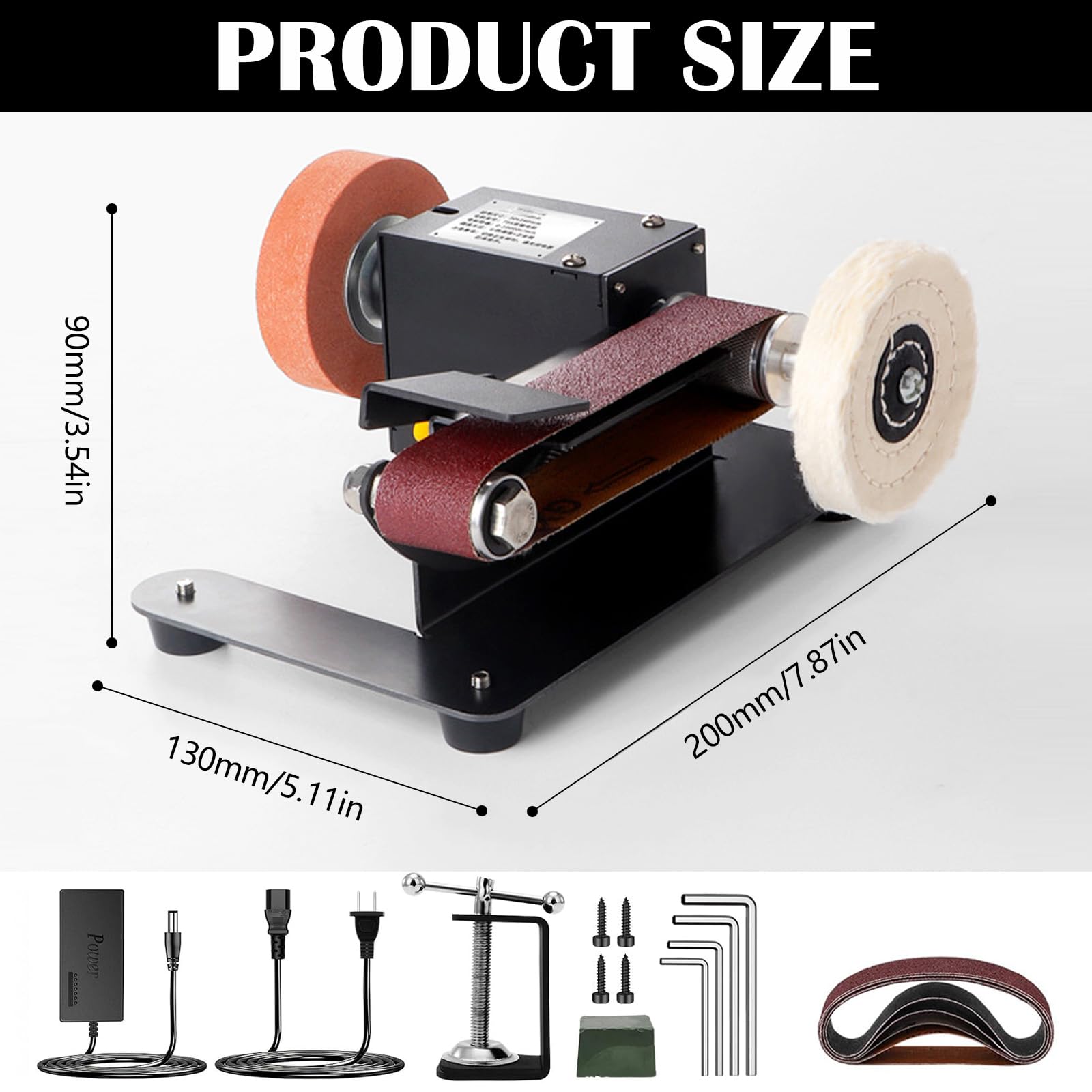 Levigatrice a Nastro Elettrica 7 Velocità Regolabili Lucidatrice da Banco Angolo Regolabile 10 Nastri Abrasivi