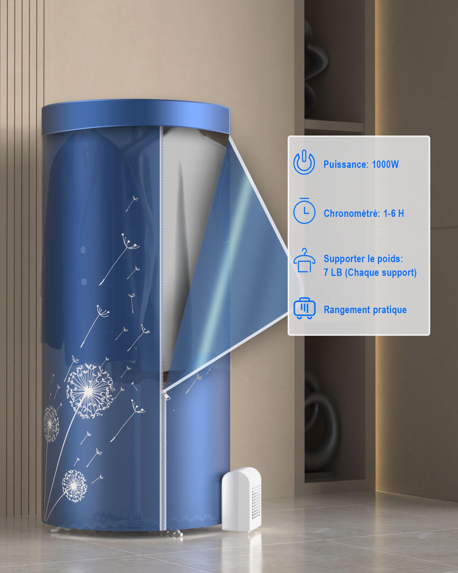 Sechoir a Linge Electrique, 1000Watts＆120CM Séchoir à Linge Etendoir Electrique Chauffant, Minuteur Automatique Pliable Sèche-vêtements, pour Appartement ou Maison