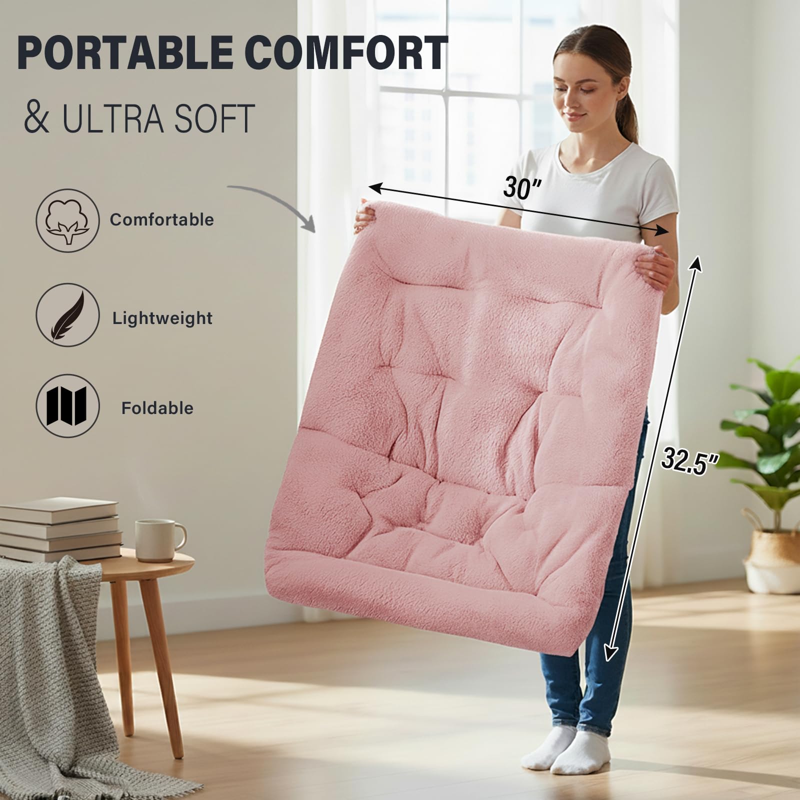 Tiita Cómoda silla plegada, silla plegable de gran tamaño de piel sintética suave, silla perezosa para niños, adolescentes y adultos, silla de luna con marco de metal para dormitorio, sala de estar