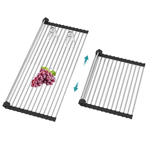 BBXTYLY Extra Large Expandable Roll Up Dish Drying Rack (Black)