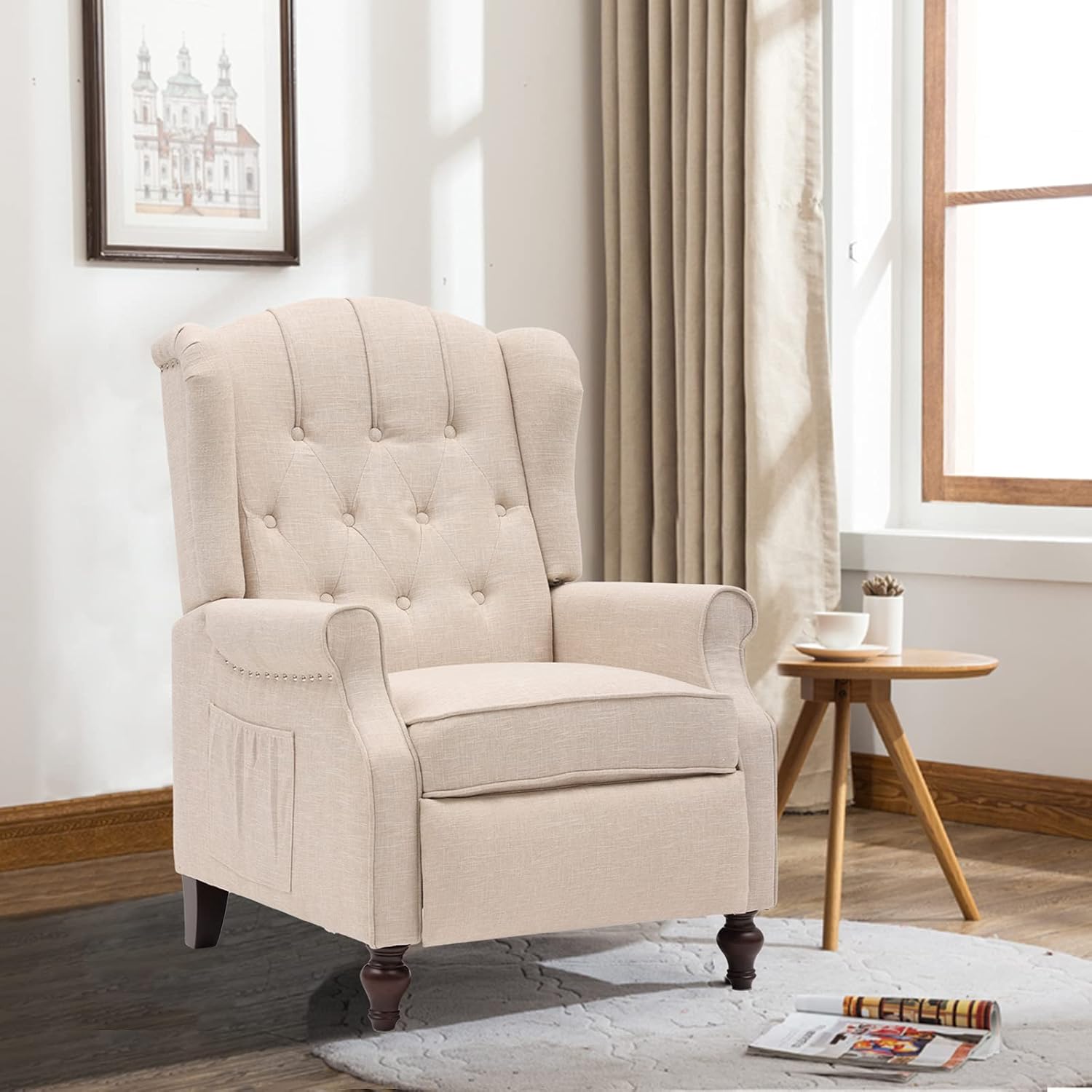 SAMERY Wingback Recliner Chair with Massage and Heat, Accent Chair Push Back Recliner Tufted Arm Chair for Living Room Bedroom, Reading Lounge Sofa Seat with Remote Control, Adjustable Backrest