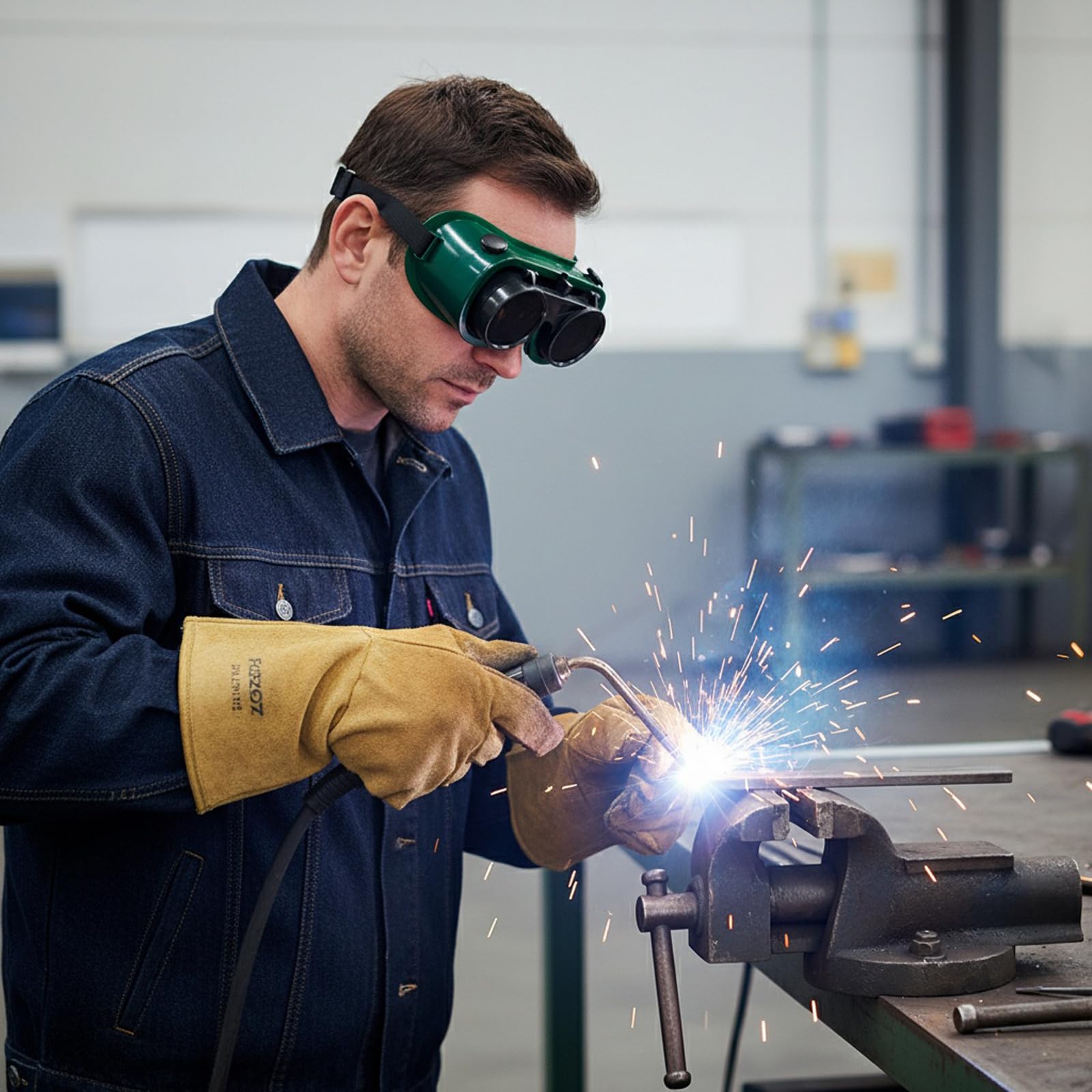 2 gafas de soldadura abatibles, marco de plástico verde de ajuste ajustable para soldadura y antorcha de corte