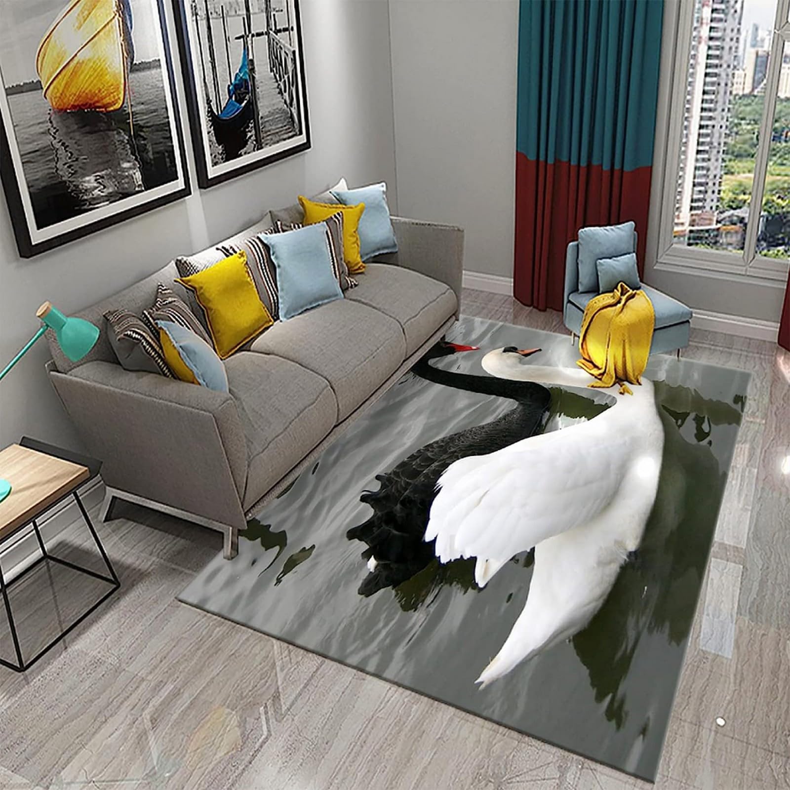 Tapis salon cygne animal 100x200 tapis chambre doux antidérapant imprimé 3D