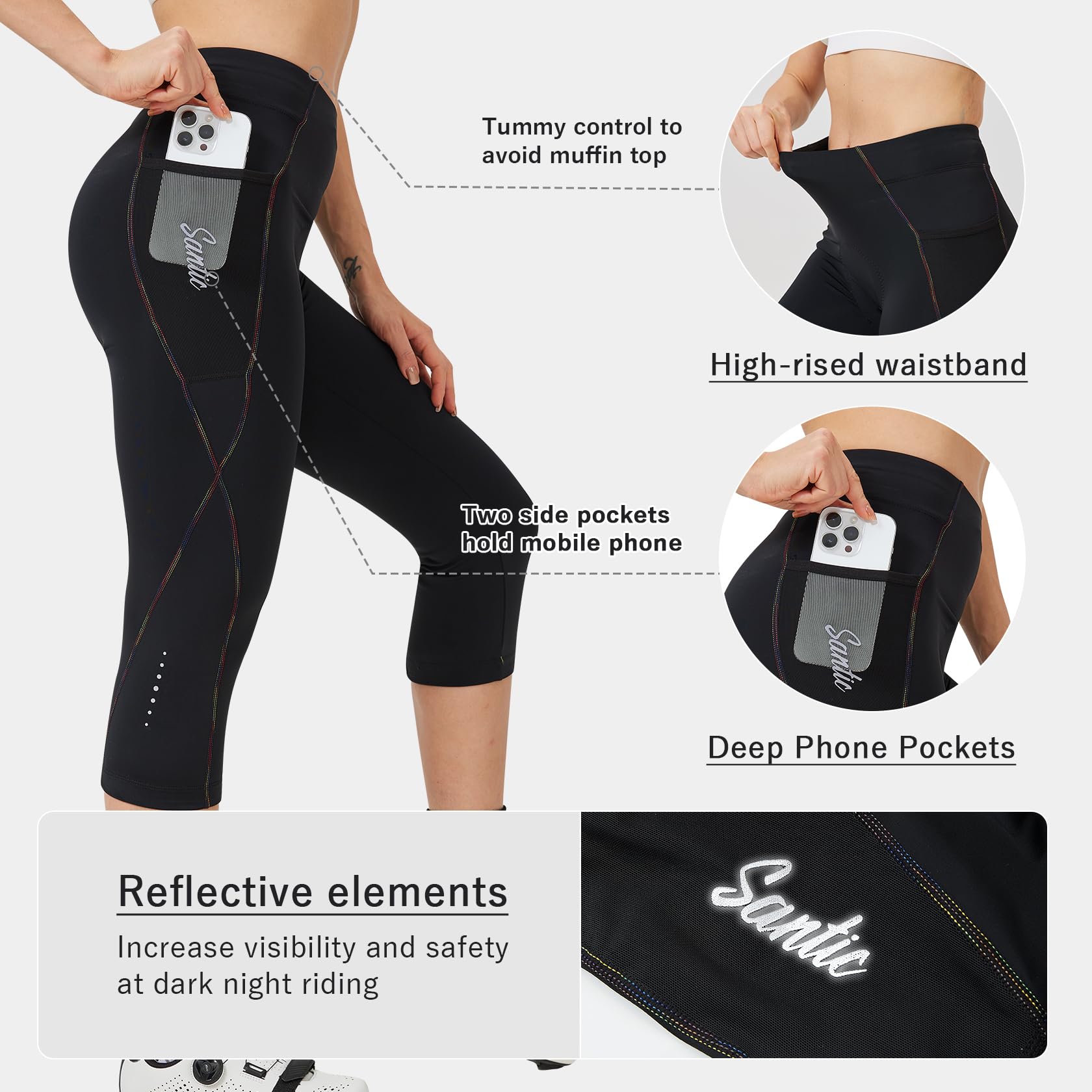 Santic Short de Cyclisme pour Femme - Short de Cyclisme rembourré 3/4 - Ao Dai