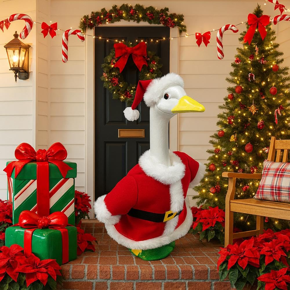Weihnachts-Gans-Outfit, Weihnachtsmann-Veranda-Gans-Outfits, Weihnachts-Gans-Kleidung, albernes Rasengans-Kostüm für 58,4 cm Veranda, Gänseente, Dekoration, für Veranda, Garten, Innendekoration (Grün