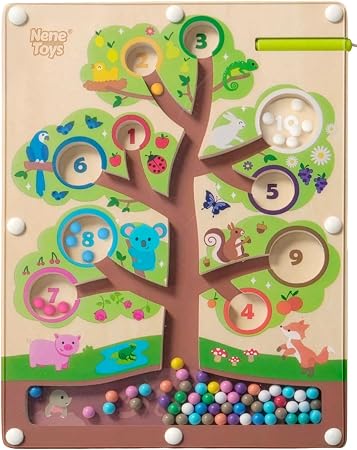 Nene Toys Labyrinthe Magnétique Montessori en Bois - Couleurs et Chiffres