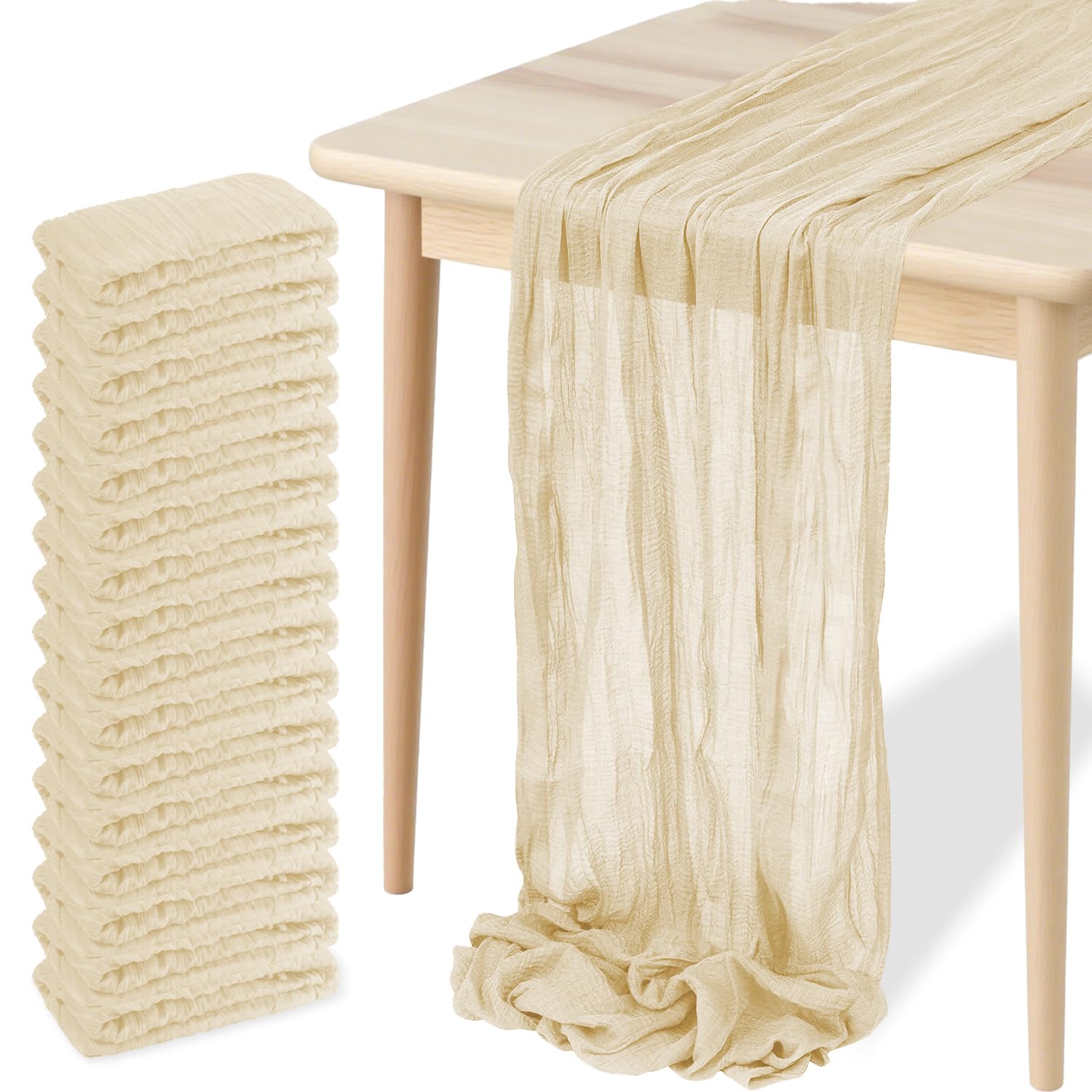 Photo 1 of 16 Pack Cheesecloth Table Runners 20" x 120", Boho Gauze Table Decor for Wedding, Bridal Shower, Birthday Party, Long Romantic Runner(Beige)