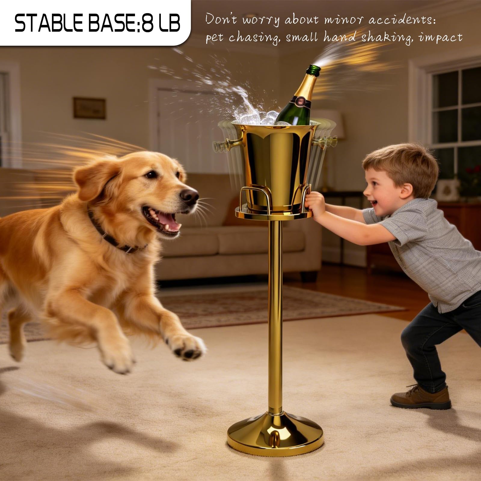 Secchiello per Il Ghiaccio con Supporto,Secchiello Refrigerante Bottiglie, Secchiello Vino Champagne Incluso Supporto per spumante, vino e champagne 5 L Gold Stand 60cm tall