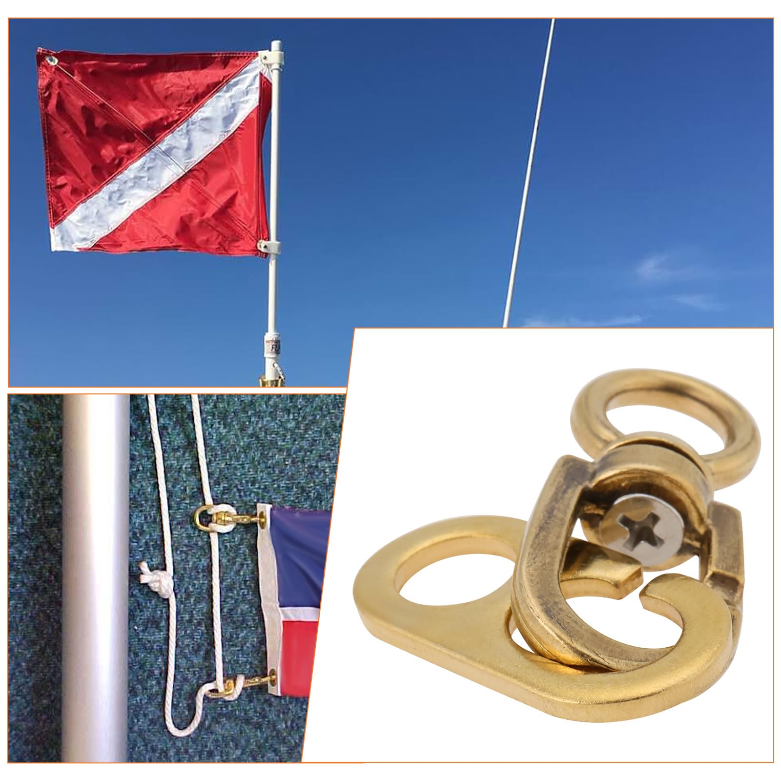 YINETTECH 2 PCs Brass Boate Flagpole Swivels 77mm Flag Pole Accessories for Connecting Flags Flag Pole Mounting Ring Clips Gold - Image 2