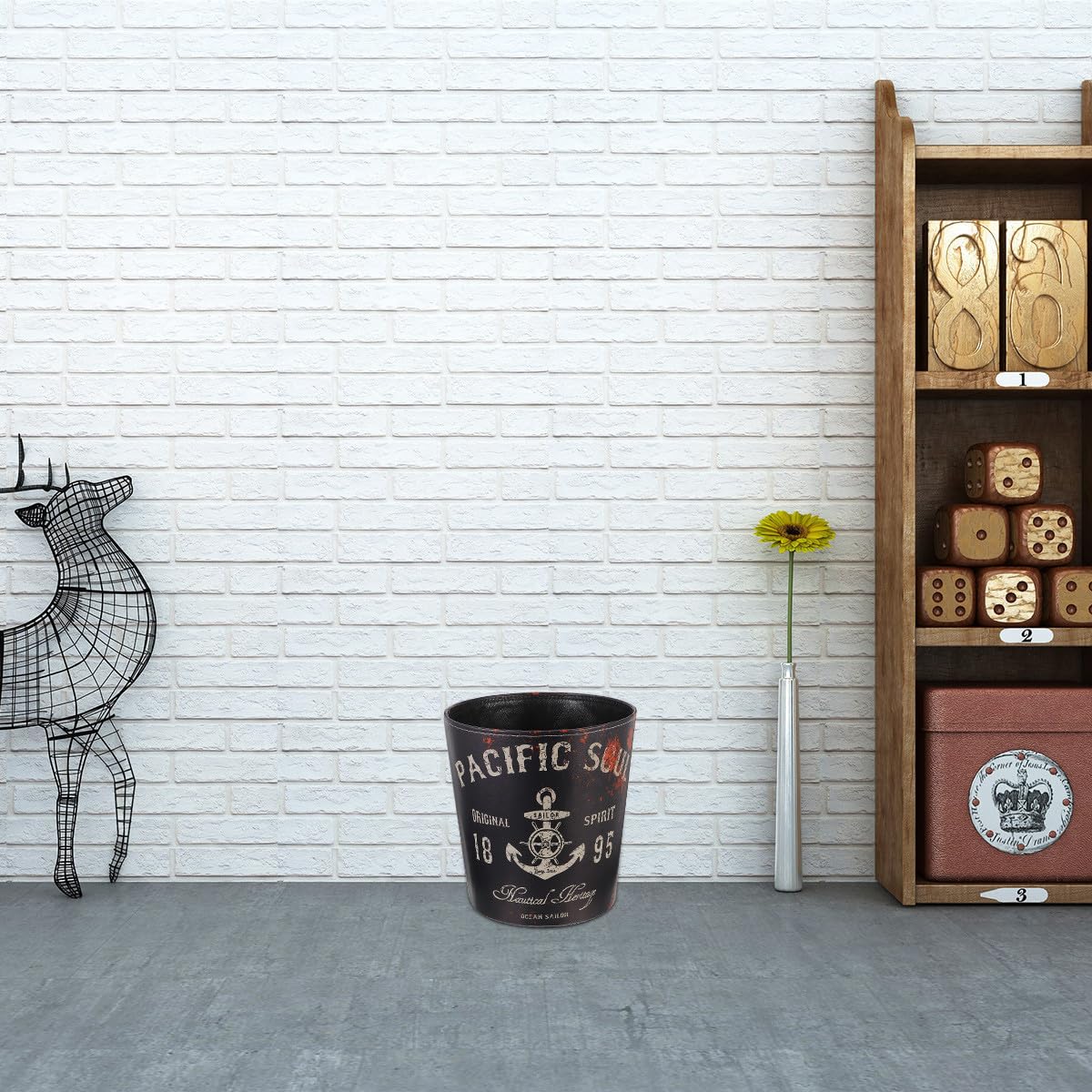 Cabilock Retro Mülleimer aus Leder, Schwarz, für Wohnzimmer und Büro