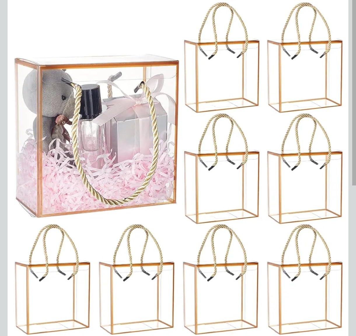 VRB Dec 5 Pcs Big Golden Transparent Gift Boxes Packaging Hamper Boxes for Guddy bags,Return Gifts,Birthday Party,Baby Shower, Wedding,Diwali,Deepawali,Navratri,Gifting (5 Pcs Big Golden Transparent Gift Box)
