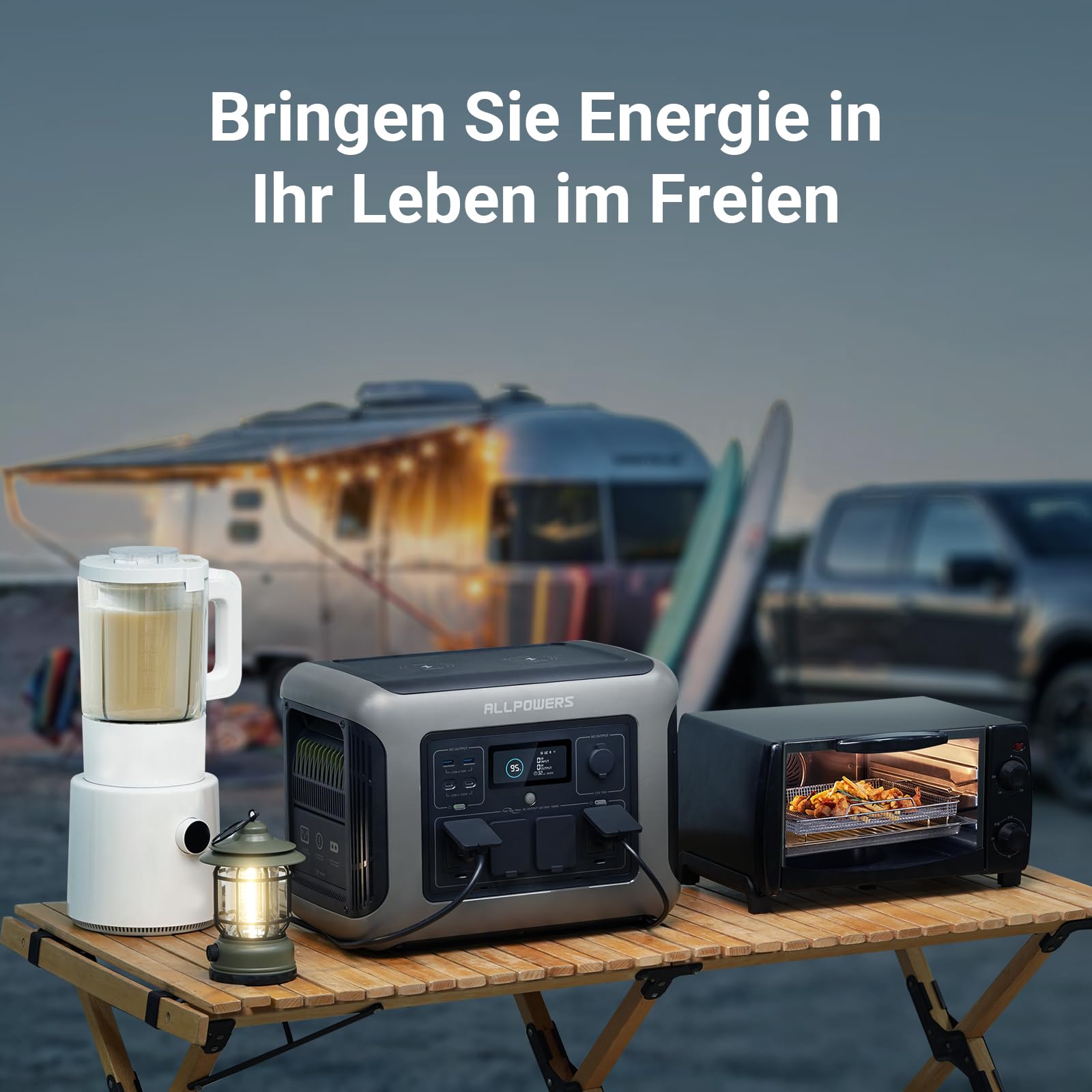 ALLPOWERS R1500 Generator solarny 1152 WH, przenośna stacja zasilania, 4 x 230 V, 1800 W wyjście AC i PD 100 W USB-C, szybkie ładowanie, mobilne zasilanie do przyczep kempingowych i jako awaryjny