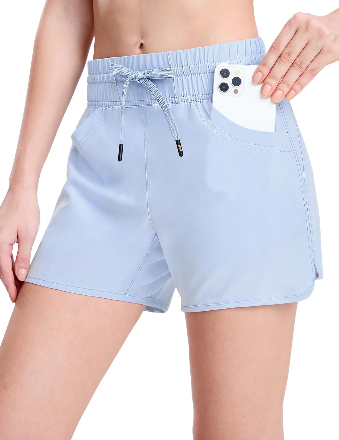 MIER Women's Running Shorts Quick Dry Athletic Workout High Waisted Active Shorts with Liner Zipper Pocket 4 Inch