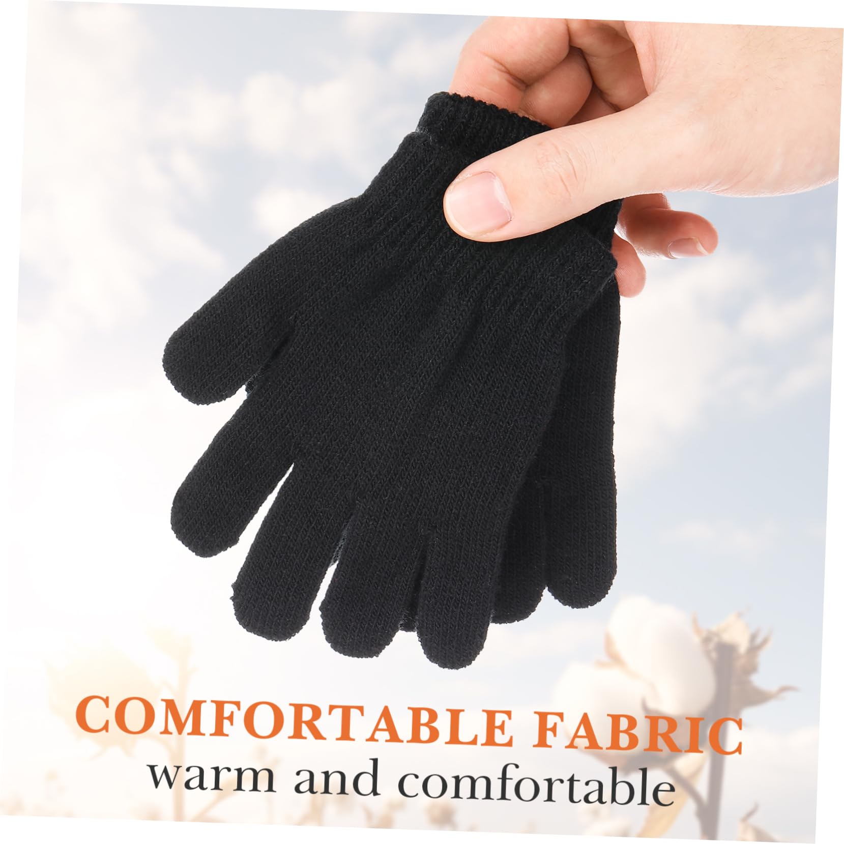 Abaodam Guantes de Invierno para Niños de 4 a 12 Años, de Tejido Negro, Cálidos y Cómodos, Ideales para Estación E Invierno en Actividades al Aire Libre