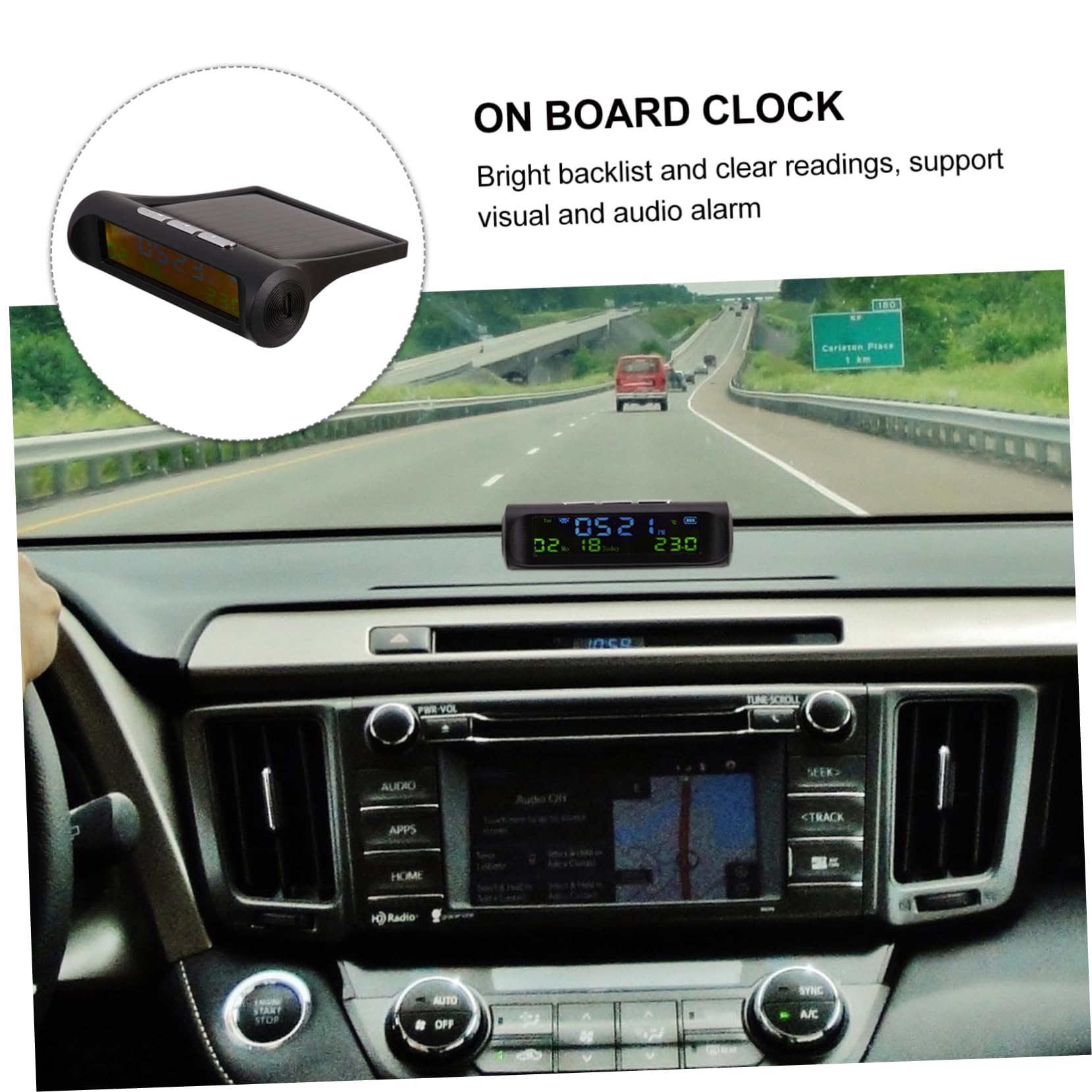 SOLUSTRE 3piezas Reloj Solar Digital Para Coche y Monitor De Presión De Neumáticos Pantalla Led Multifuncional Para Automóvil