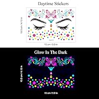 Vista 3 de Glow in The Dark Tattoos Stickers, Fake Face Temporary Tattoos Makeup UV Neon Floral Body Paint Tattoo Stickers Decorations for Adults Women Style B
