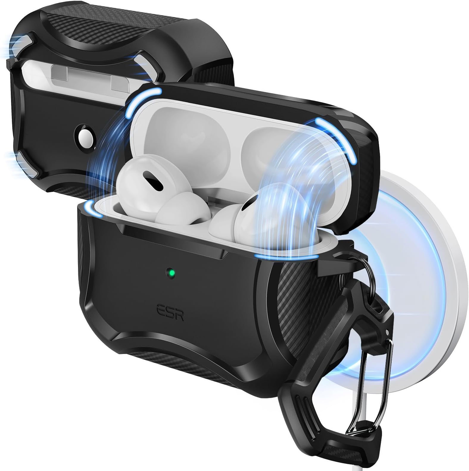 ESR for AirPods Pro 2 Case, Compatible with Airpods Pro Case 2nd/1st Gen (2023/2022/2019), Compatible with MagSafe, Powerful Drop Protection, Magnetic Lid, Cyber Series, Black