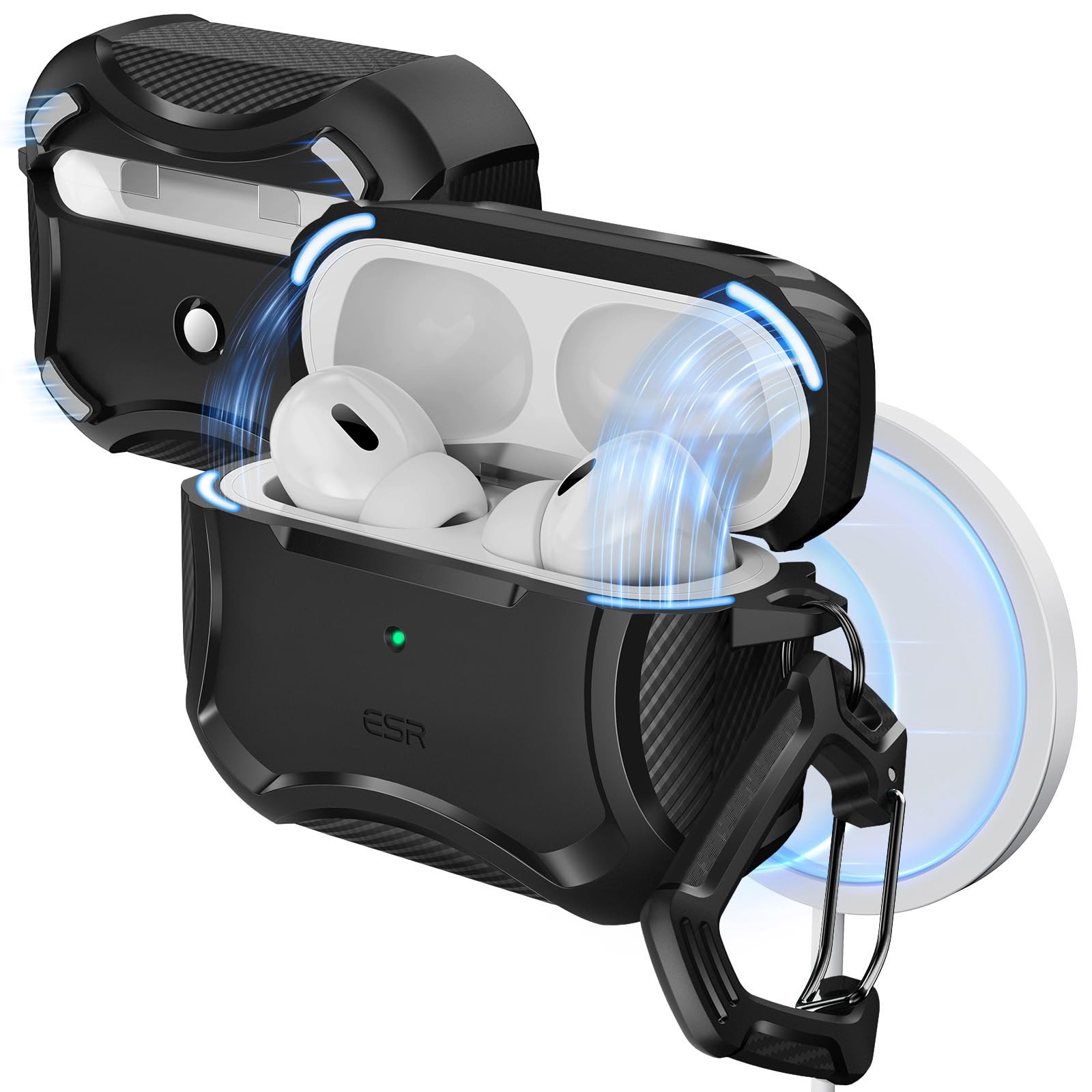 ESR for AirPods Pro 2 Case, Compatible with Airpods Pro Case 2nd/1st Gen (2023/2022/2019), Compatible with MagSafe, Powerful Drop Protection, Magnetic Lid, Cyber Series, Black