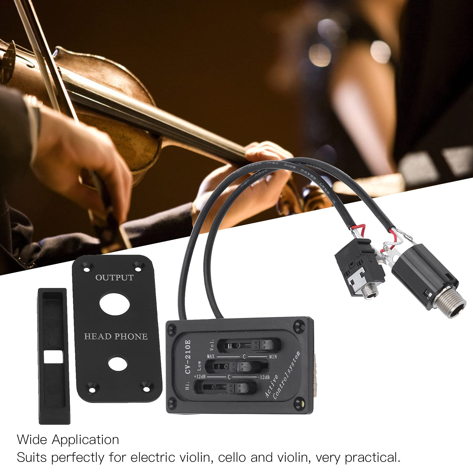 SEAFRONT Pastilla de Violín Eléctrico Pastilla de Orificio de Sonido Ligera EQ Mute Ecualizador de Violín Ajustable DIY para CV‑210E Electric