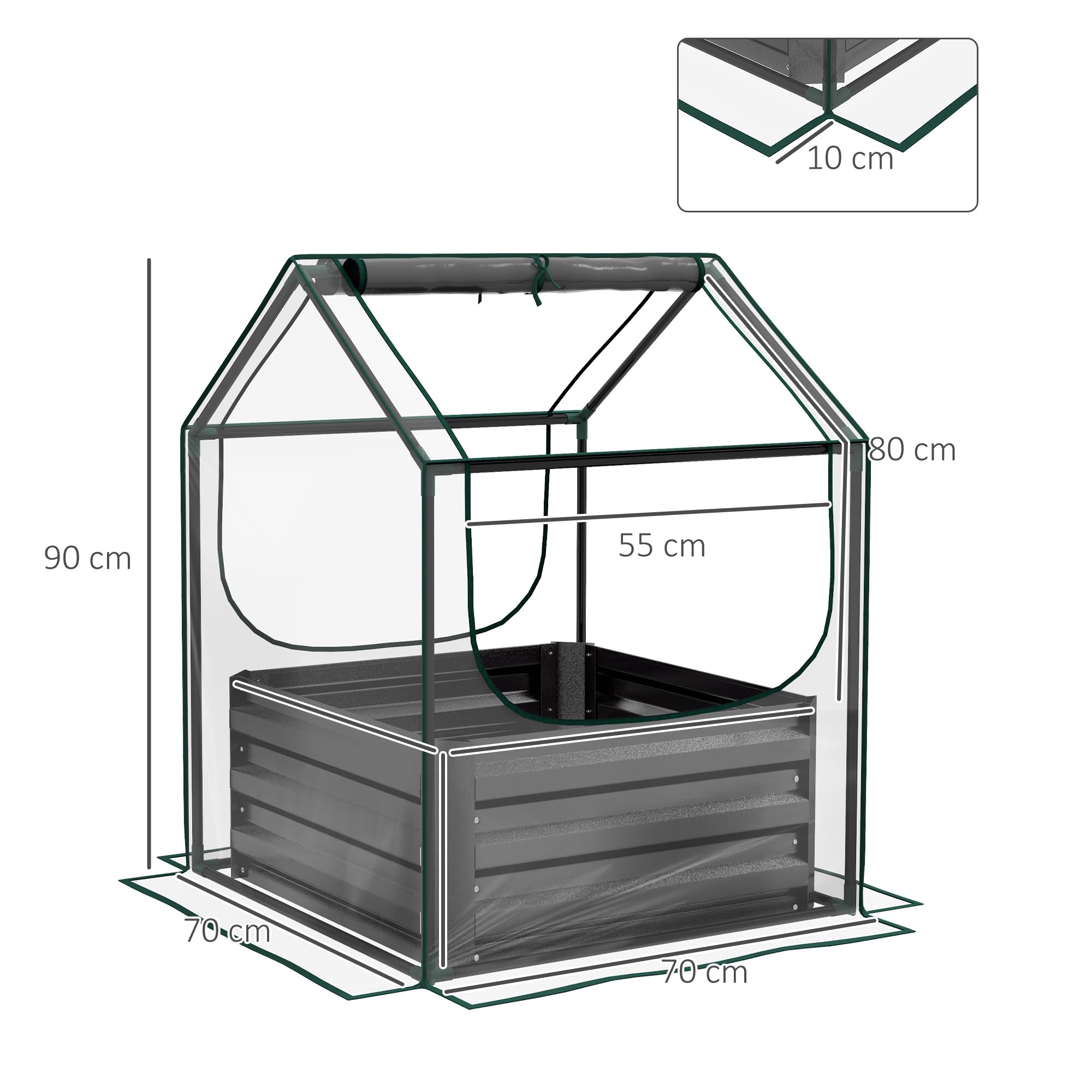 Outsunny Carré Potager de Jardin avec Mini Serre, jardinière surélevée, bac à Fleurs en Acier galvanisé, pour Herbes aromatiques et légumes dans Jardin, Balcon, terrasse, Gris foncé