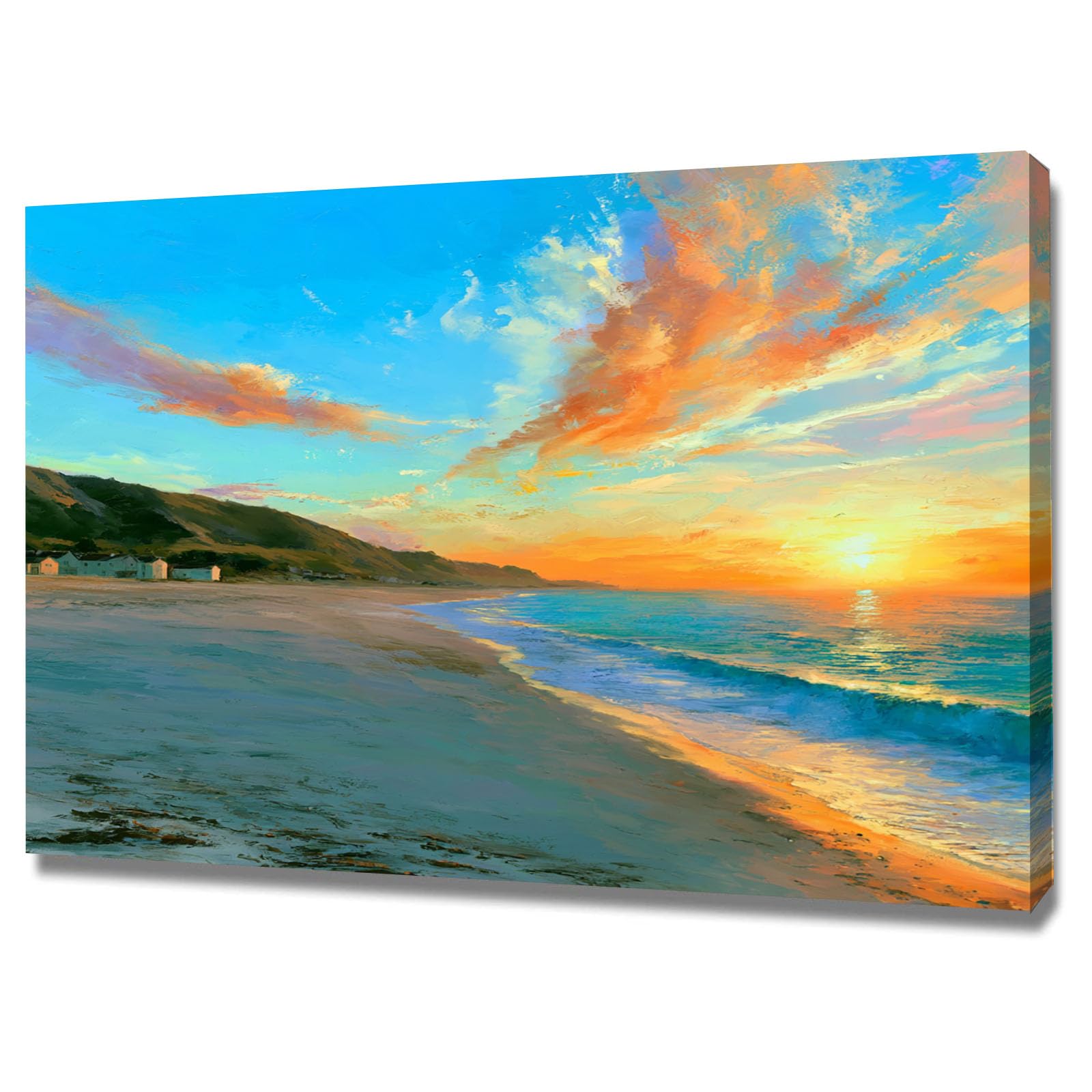 Teruea Orange Colorful Botanical Wall Poster For Bedroom Living Room Decor Glowing Sunset Sky & Wide Open Beach Seascape Art Flickering Flower Modern Abstract Paintings(Orange)-60X90cm1 Framed