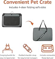 Vista 3 de Yaxa Basics Transportín de viaje plegable portátil de lados suaves de 4 puertas para gatos, perros y otros animales pequeños, gris, S 26" x 18" x