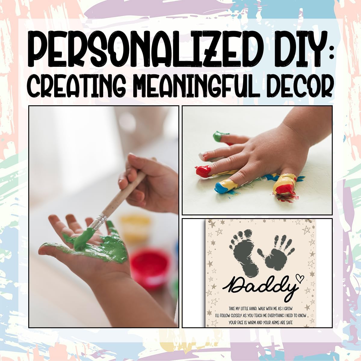 EODFFSGF Daddy Handprint Art Craft DIY Kit Fathers Day Dad Gifts from Daughter Son Daddy Gifts Wood Handprint Keepsake Wall Decor for Grandpa Uncle Bonus Step Dad Birthday Christmas