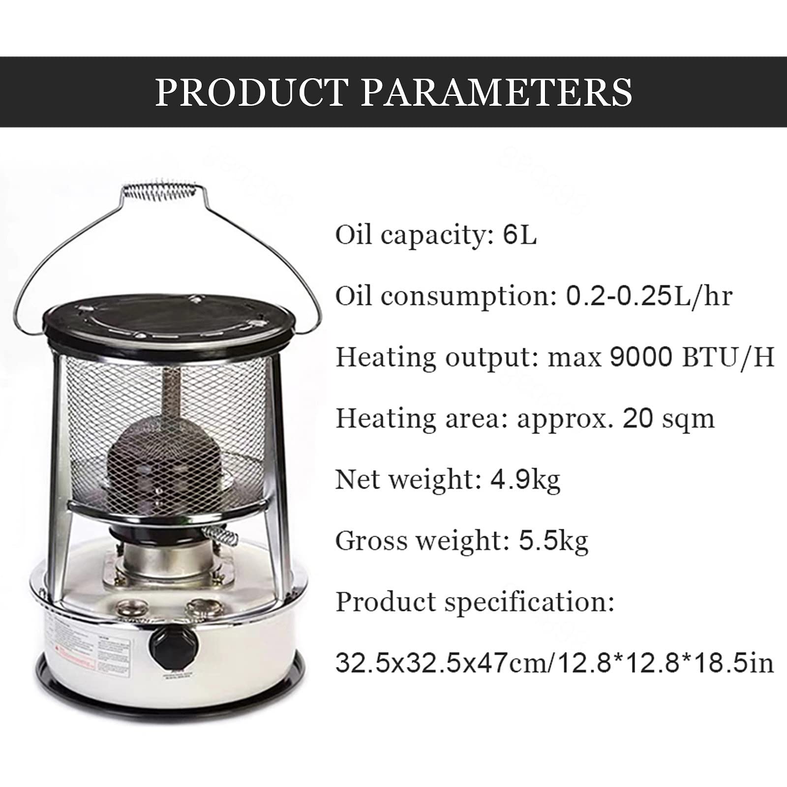 Estufas de Queroseno de Interior, Estufa de Queroseno sin Electricidad, Calentadores de Parafina de Aceite para Camping, Calefacción de Tiendas de Campaña/White/6Lwhite