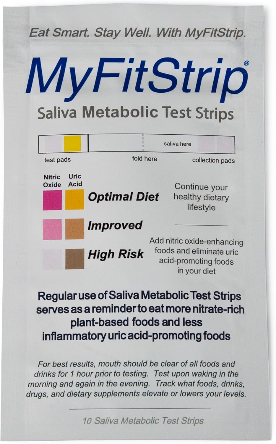 Metabolic Test Strip - Track Your Heart Healthy Nitric Oxide and Inflammatory Uric Acid Levels. Check with MyFitStrip, Packet of 10 Saliva Test Strips : Health & Household