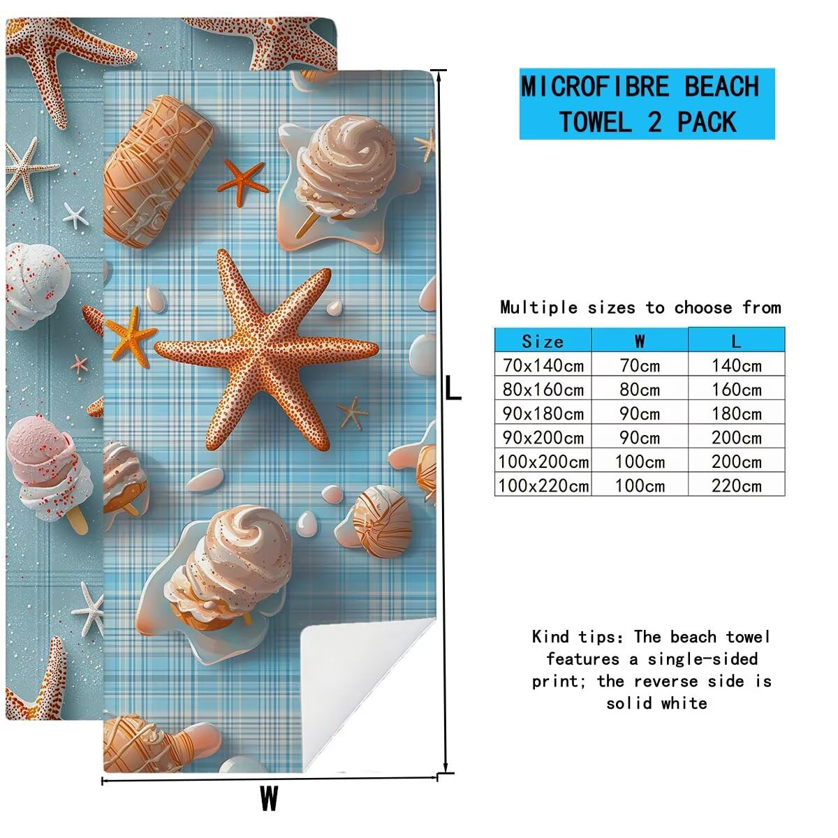 Telo Mare Microfibra, Telo Mare Grande 100x200cm 2 Pezzi, Asciugamano Palestra Donna Asciugatura Rapida, Antisabbia Asciugamano Microfibra, Leggero Asciugamani Palestra, Regalo (Stella marina) -4234