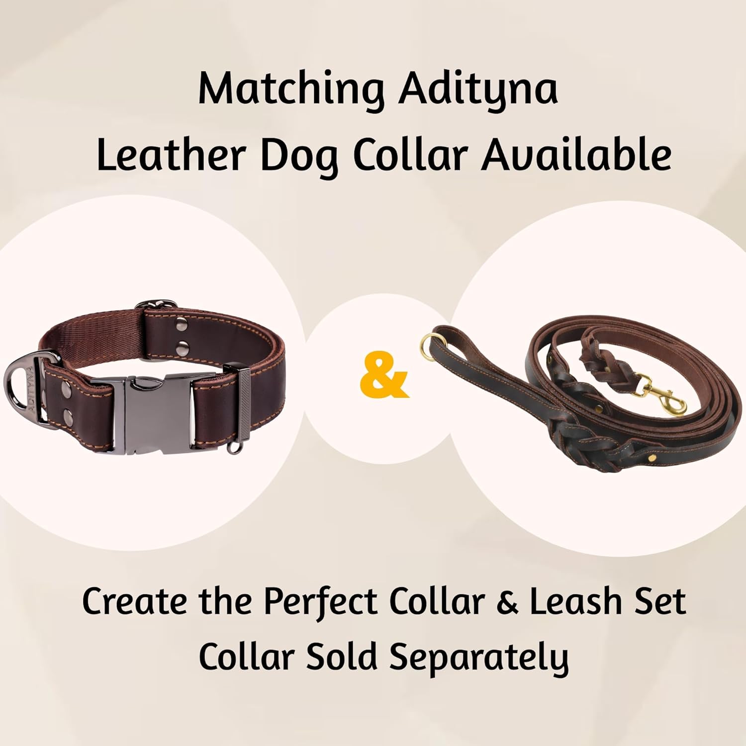 ADITYNA - Double Handle Leather Dog Leash 6ft - Heavy Duty Braided Dog Leash with Traffic Handle for Mastiff, Saint-Bernard, Rottweiler - Lead for Extra-Large Breeds (Brown, Two Handles 6 Foot x 1")