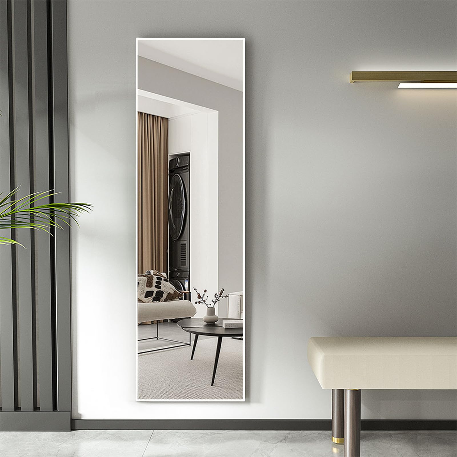 Warmiehomy Full Length Mirror 150x40cm, Wall Mounted/Leaning/Freestanding Long Body Mirror 3 in 1 Aluminium Frame for Bedroom Living Room, Sliver White