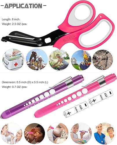 Miniatura 6 de MEUUT Paquete de 3 tijeras médicas y linternas para enfermeras con cuatro baterías, una tijera patentada de 8 pulgadas para trauma, vendaje