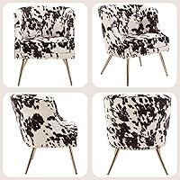 Vista 3 de Silla moderna para sala de estar, silla pequeña de lino copetuda para dormitorio con cojín tapizado, cómoda silla de dormitorio con patas de metal