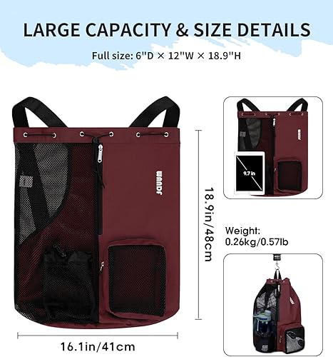 Miniatura 5 de WANDF Mochila de Malla con Cordón para Natación, con Bolsillo para Artículos Húmedos, para Natación, Gimnasio y Equipo de Entrenamiento