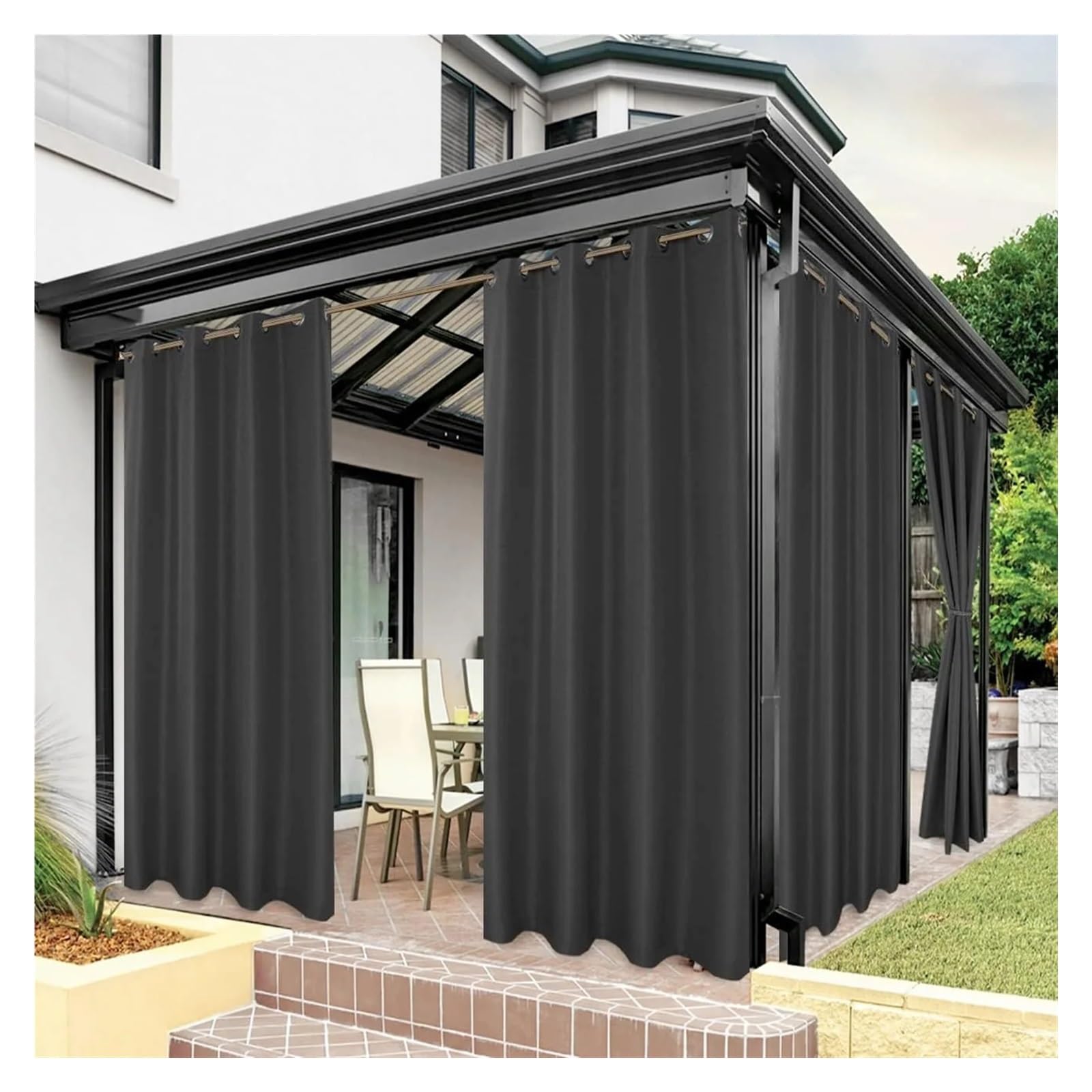 Zymjzbetic Pergola Curtain 1PC Waterproof Outdoor Privacy Grommet Top Curtain For Porch Pergola Cabana Patio Modern Simplicity No Punching Required(Black,GROMMET TOP_W137 X H241)