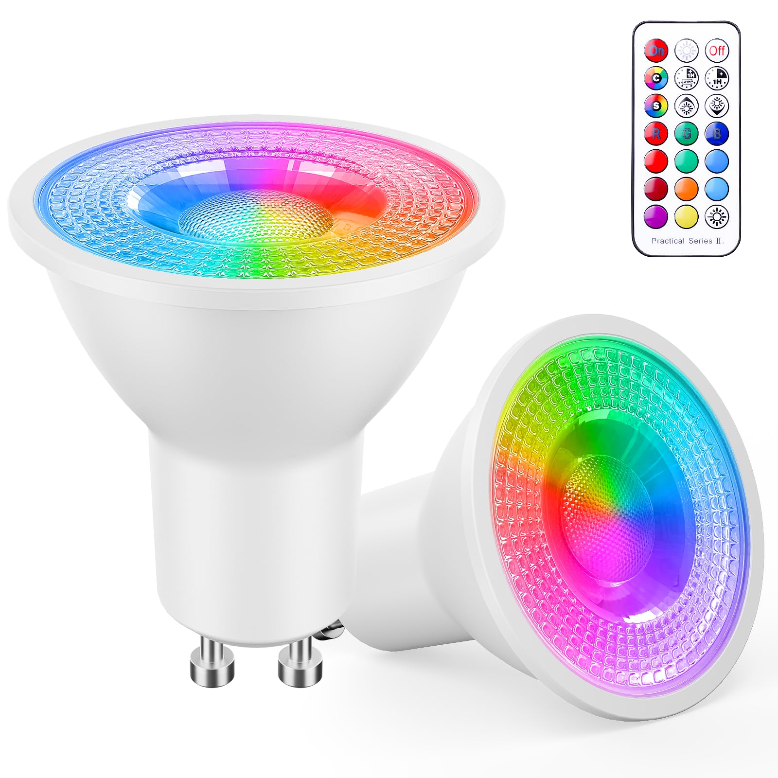 YAYZA! GU10 RGB mit Fernbedienung, 2 Stück, GU 10 LED Dimmbar Farbwechsel und Kaltweiß, 5W 450 Lumen LED Lampe 230V Leuchtmittel, Glühbirne Birne GU10 Farbig mit Timer und Memory