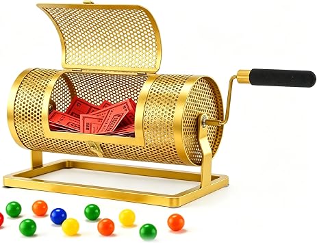 Raffle Drum for Tickets, Large Raffle Ticket Spinner Holds 3,000 Tickets or 150 Balls, Silent & Smooth Raffle Wheel Spinner with Foam Handle, Raffle Ticket Drum for Raffle, Drawing, Bingo Game Gold