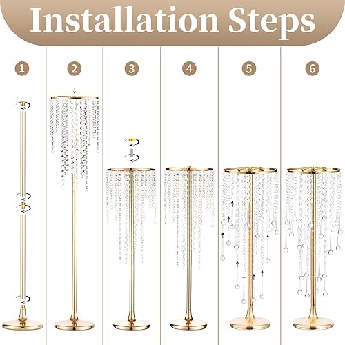 Miniatura 5 de Sziqiqi Centros de mesa de flores para mesas de boda de metal, jarrones altos con cuentas de cristal de araña para mesa principal, soporte de flores